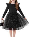 Arshiner Toddler Tulle Dress Sequin Tutu Long Sleeve Ruffle Party Birthday Halloween Fall Winter Star Dresses Black