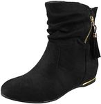 LoudLook Ladies Ankle Boots Pixie Zip Flat Heel Casual Comfy Tassle Hidden Shoes Size 8