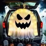 Halloween Trunk or Treat Ghost Decorations Banner, Trunk or Treat Decorations Kit for SUV with LED String Light, Halloween Car Archway Garage Banner Truck Garage Door Decor