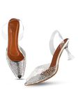 JM LOOKS Stylish Transparent Kitten Heel Sandal with Pearl Design for Women & Girls