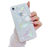 leobray Compatible with iPhone 6/6s Case for Women Girls,Cute 3D Gradient Hearts Design Crystal Pearl Glitter Bling Case Sparkle Sparkly Slim Soft TPU Protective Clear Cover for iPhone 6/6S