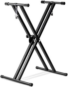 SaveOnMany Double-Brace X Keyboard Stand Heavy Duty Classic Music Musical Electronic Piano Stands Dual Braced with Locking Straps, Black (5 Position Folding Adjustable Height)