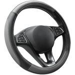 COFIT Microfiber Leather Steering Wheel Cover Breathable Anti-slip Universal Protective Wrap Car Interior Decor Accessories Size M 37-38cm Black and Grey