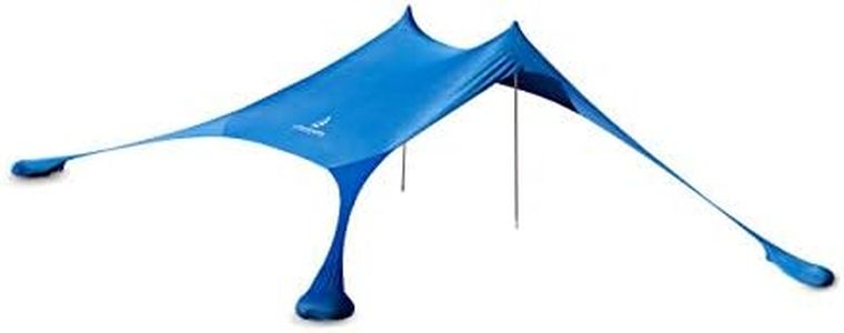 Premium Lycra Strandzelt – Strandmuschel Pop-Up Sonnensegel „Ole“ mit Alu-Stangen und befüllbaren Sand-Ankern Blau (210 x 210 cm)