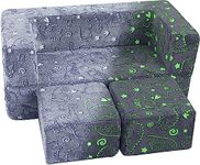 MeMoreCool Kids Sofa Bed, Toddler Chair Couch, Glow in The Dark Dinosaur Kids Play Sofa Lounger Fold Out, Baby Armchair Couch Kids Bedroom Furniture, Modular Mini Couch for Playroom, Grey