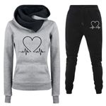 Tracksuit Women Heart Print Pattern Plus Size Full Set Pockets Comfortable Workout Hoodie and Sweatpants Jogger Set Athletic Active Sweatpants Long Sleeve Pullover