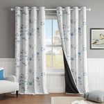 Beauoop Floral Blackout Window Curtain Panels Thermal Insulated Noise Reducing Drapes for Bedroom/Living Room Leaf Energy Saving Window Treatment Sets Grommet Top, Set of 2, 52W x 84L, White/Blue/Gray