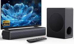 GEOYEAO Sound bar with subwoofer, 200W 2.1 ch soundbar w/Dolby Atmos Surround Sound System, 3D Bass Adjustable Home Theater Bluetooth TV Speaker for Smart TV/Projector/PC