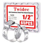 Twidec/65PCS 1/2 Inch PEX Cinch Clamps,Stainless Steel Pex Crimp Rings,Single Ear Hose Clamps For Pex Pipe Fitting Connections N-057-65PCS