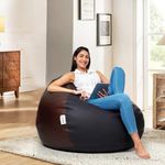 Amazon Brand - Solimo 6XL Premium Faux Leather Bean Bag Filled with Beans for Living Room | Capacity Upto 6'9" Height & 135 Kg Weight | Pre-Filled Bean Bags for Office Use (Black & Brown)