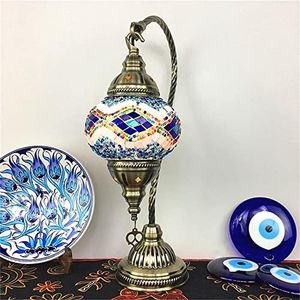 Turkish and Moroccan Mosaic Bohemian Plug Table lamp, can be Used as Bedroom Bedside lamp, bar Table lamp, etc. (5 Colors, Multiple Plugs) (D)