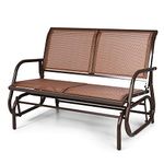 Tangkula 2-Person Patio Glider, Outdoor Swing Bench, Rocker Glider Loveseat Chair with Durable Steel Frame, Breathable Seat Fabric, Rocking Lounge Chair for Poolside, Garden, Backyard, Porch (Brown)