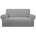 Easy-Going Stretch Sofa Slipcover Couch Sofa Cover Furniture Protector Soft with Elastic Bottom for Kids Spandex Jacquard Fabric Small Checks(Loveseat Medium,Light Gray)