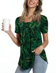 POPYOUNG Womens Summer Henley Shirts Button up Tunic Tops Casual Short Sleeve Blouse XL, Green Leaves