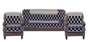 Nendle Luxurious Cotton Abstract Design 5 Seater Sofa Cover Set (Violet, 6 Pieces)