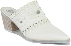 Beast Fashion Women's Woven Block Heel Mules Stacked Block Heels Mules Comfort Pointed Toe Slip on Slides Loafer Shoes, White,8.5