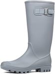 DKSUKO Women's Tall Rain Boots Waterproof Wellington Boots(8 B(M) US, Matte Gray)