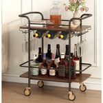 Wisdom Star 2 Tier Bar Cart with Wheels, Serving Cart with Wheels and 2 Handle, Outdoor Bar Cart for The Home with Wine Rack and Glass Holder, Kitchen Serving Cart for Home, Dining Room, Party, Black