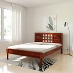 Amazon Brand - Solimo Canem Queen Size Solid Sheesham Wood Bed Without Storage (Honey Finish)