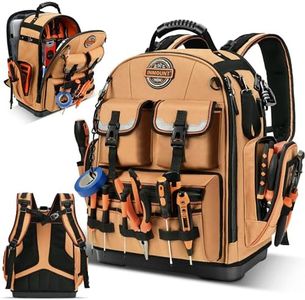 LOKASS Tool Backpack Heavy Duty, 18.5 in, 56 Pockets, Molded Bottom, Brown