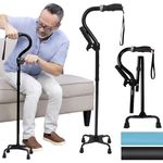 Vive 4 Prong Stand Assist Quad Cane - Walker Canes for Women & Men for Stability - 4 Leg Walking Cane for Seniors Balance - 4 Point Stand up Cane - Heavy Duty Sit to Stand Cane - Adjustable (Black)