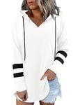 CHICZONE Hoodies for Women Long Sleeve Hooded Sweatshirts V Neck Fall Winter Trendy Sweaters Ladies Cute Solid Loose Pullover Tops White Large