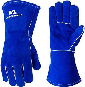 Blue Lined Leather Welding Gloves, Medium (Wells Lamont 1056M)