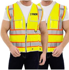 SRsafety High Visibility 9 pockets Reflective Safety Vest,Hi Vis Reflective Construction Work Vest for Men Women ANSI/ISEA 2PACK(Lime-2, 3XL)