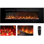 127cm Electric Fireplace Inserts, Recessed and Wall Mounted Fireplace Heater, Linear Fireplace/Thermostat, Remote & Touch Screen, Multicolor Flame, Timer, Log & Crystal, 750W/1500W