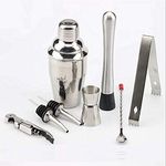 Okayji Stainless Steel Barware Cocktail Maker Set Shaker Mixer Making Bar Spoon Muddler Tool, 8 - Pieces