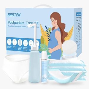 Postpartum Recovery Essentials Kit - Labor Delivery Mom Care Kit - Disposable Postpartum Underwear, Peri Bottle, Postpartum Ice Pack Pads, Reusable Nursing Pads, Herbal Foam, Canvas Bag Set 6 pack