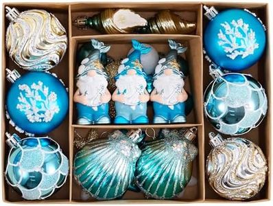 Valery Madelyn Summer Tree Ornaments 30ct Shatterproof Nautical Beach Decor Nautical Ocean-Themed Coastal Christmas in July Tree Decorations, Gnome Seashell Conch Shell Coral for Tropical Party