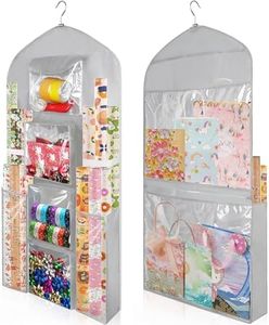 Woodoulogy Hanging Gift Wrapping Paper Storage, 48x24 (Extra Large) Grey Double-Sided Christmas Wrapper Bag Container, Oxford Long Craft Roll Organizer, Present Wrap Holder for Closet, Door