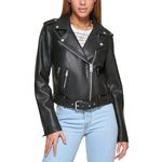 Levi's Women's Faux Leather Belted Motorcycle Jacket (Standard and Plus Sizes), black, Medium