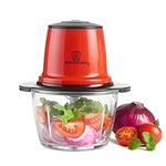 MisterChef Red Mini Chopper, Blender, Food Processor, 3 bi-Level Blades - Energy Saver 200W with Turbo - 1.5L Food Capacity Glass Bowl - 2 Year Warranty - Metallic Red