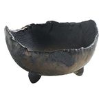 Wazakura Banko Series Japanese Handmade Rustic Crescent Shape Bonsai Pot 4.72 in (120 mm), Made in Japan Ceramic Garden Planter, Decorative Flower Vase, Unglazed Houseplant Bowl - Black and Brown