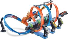 Hot Wheels Track Set and Toy Car, Large-Scale Motorized Track with 3 Corkscrew Loops, 3 Crash Zones and Toy Storage