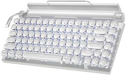 Retro Typewriter Keyboard Wireless Mechanical Keyboard, 83-Key Blue Switches Bluetooth 5.0 Vintage Punk Round Keycap, 14 Modes LED Backlight, Type-C, Compatible with PC/Laptop/Mac/Pad/Phone, White