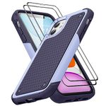 Jeylly Case for iPhone 11 Phone Case, Shockproof Dual Layer Cover with 2 Pack Tempered Glass Screen Protector, Slim Thin Non Slip Texture Back Protective Cover Case for iPhone 11(6.1'', 2019), Purple