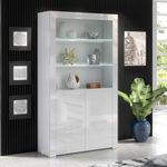 Furneo White Display Cabinet Modern High Gloss &Matt 2-Door Cupboard White LED Lights Clifton20