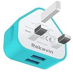 USB Plug Charger,Rekavin Dual Port USB Wall Plug Adapter UK Compact Mains Charge 2.1A with Smart IC Charging Technology for iPhone 13 12 11 Xs/XS Max/XR/X/8/7/6/Plus,iPad Pro/Air 2/Mini 4 etc