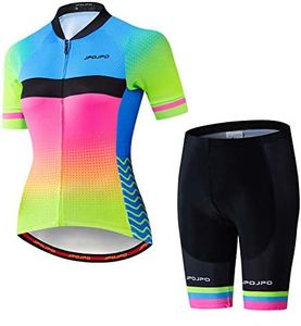 Women Cycling Jersey Set Short Sleeve+5D Padded Bicycle Shorts Quick-Dry Reflective 3-Pockets