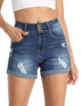 BETTE BOUTIK Women's Denim Shorts Frayed Raw Hem Ripped Jean Shorts Casual Summer Navy Denim Shorts