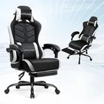GTPLAYER Gaming Chair with Footrest, Ergonomic Game Chair for Adults and Kids, Adjustable Computer Chair with Reclining Function and Comfortable Headrest for Home and Office Use(DB-White)