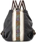 Goodhan Women Canvas Backpack Daypack Casual Shoulder Bag, Vintage Heavy-duty Anti-theft Travel Backpack, Grey Black, One_Size Not big, Soft