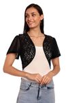 ESPRESSO Women Cotton/Nylon Blended Graphical Lace Cover Up Shrug Cardigan - Black - XL