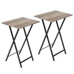 HOOBRO Side Table 2 Set, Folding Tables, TV Tray Table, Snack Table for Eating, Small Sofa End Laptop Drinks Coffee Table for Small Space, Living Room, Metal Frame, Greige and Black EBG25BZ01