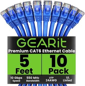 GearIT Cat 6 Ethernet Cable 5 ft (10-Pack) - Cat6 Patch Cable, Cat 6 Patch Cable, Cat6 Cable, Cat 6 Cable, Cat6 Ethernet Cable, Network Cable, Internet Cable - Blue 5 Feet