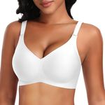 DOCUMO Seamless Bras for Women No Underwire Comfort Push Up Wireless T-Shirt Bra Support and Lift V Neck Bralettes with Extra Bra Extender(White,Small)