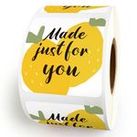 Bttwkco 500Pcs Roll Made Just for You Stickers,Gift Bags Packaging, Square Handmade Stickers,Happy Mail Stickers, Home Made Baked Gift Packaging Stickers